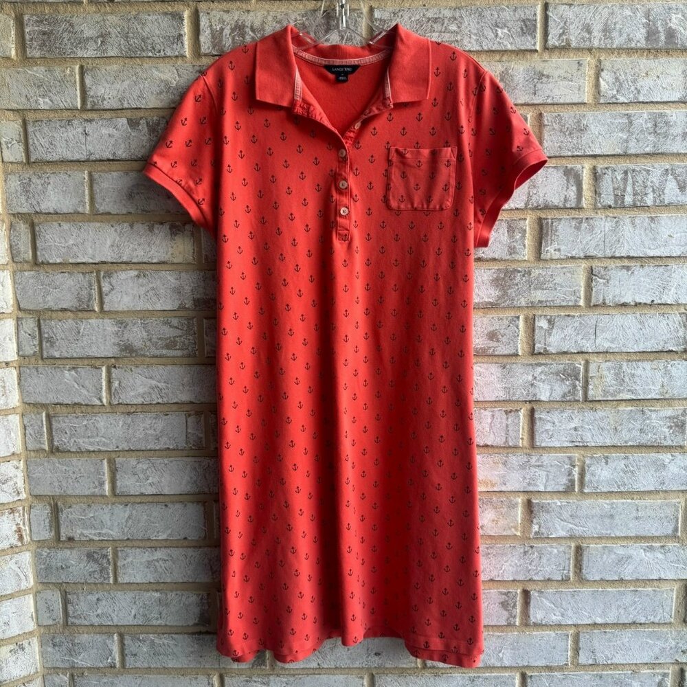 Lands' End Short Sleeve Anchors Cotton Blend Polo Shirt Dress Women's Size 18